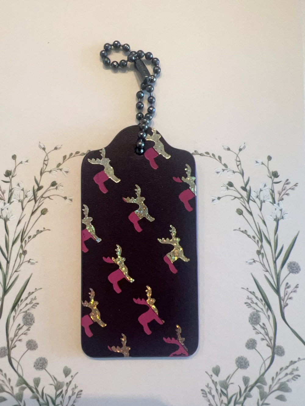 Coach Leather Bag Tag Charm - Glitter Reindeer Pink Boots Holida Christmas -Firm - Picture 4 of 6
